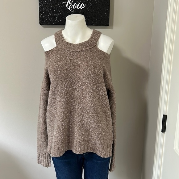 Anthropologie Moth Cut out Cold Shoulder Sweater Merino Wool Alpaca Blend Sz M - Picture 2 of 13